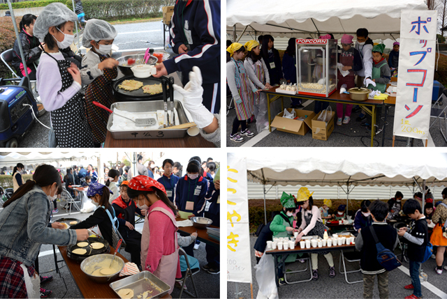 どんどん焼き(左上)ポップコーン(右上) ホットケーキ(左下)たこ焼き(右下)