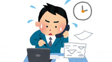 時間に追われて働く忙しすぎるサラリーマンのイラスト