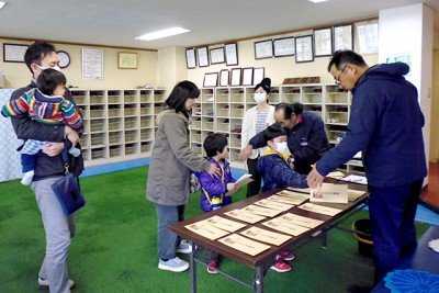 お帰り！どれどれ、宝のボールかな？残念！さあ次のヒントを選んで再挑戦!!　ショック～！