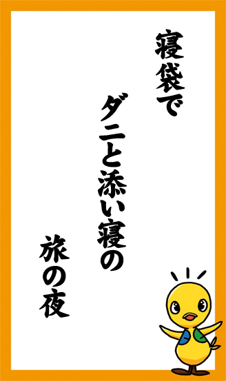 寝袋で　ダニと添い寝の　旅の夜