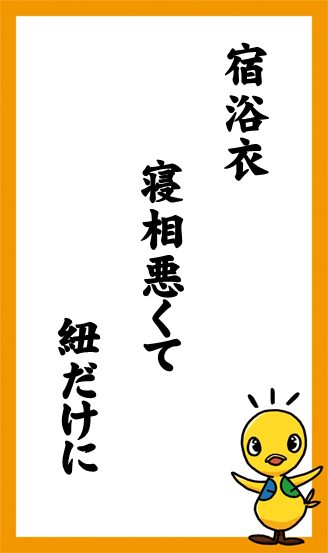 宿浴衣　寝相悪くて　紐だけに