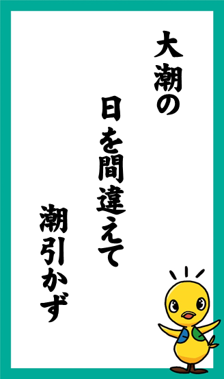 大潮の　日を間違えて　潮引かず