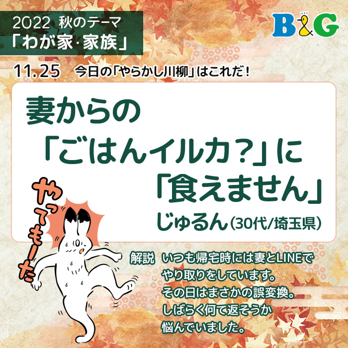 妻からの 「ごはんイルカ？」に 「食えません」